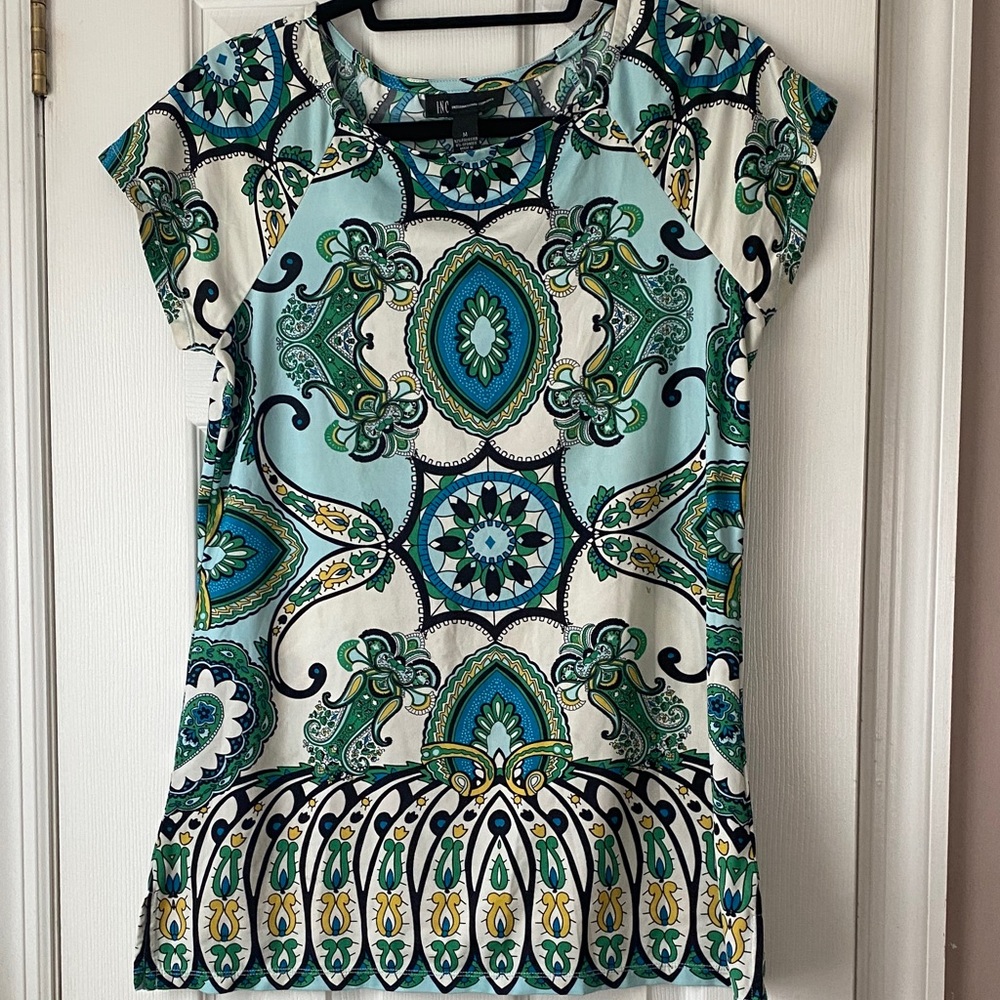 INC International Concepts Blue and Green Patterned Blouse